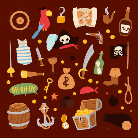 Pirate stickers icons vector collection adventure symbolsのイラスト素材