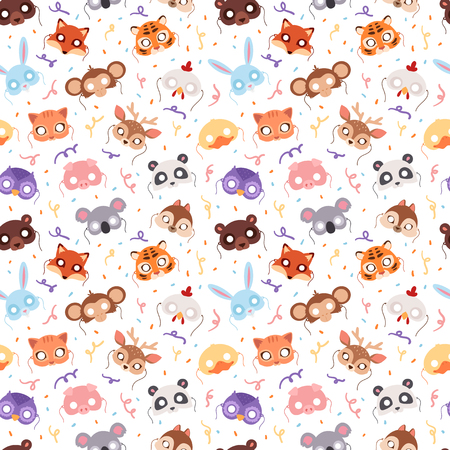 Animals carnival mask vector set festival decoration masquerade vector seamless pattern.のイラスト素材