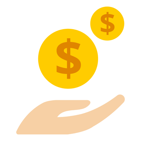 Hands with money coins on white background putting concept of savings donation payingのイラスト素材