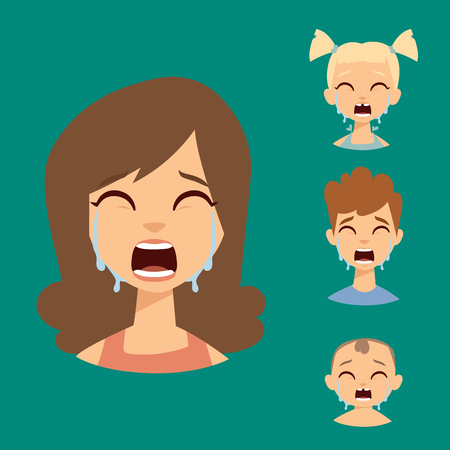 Vector set crying emoticons face of people fear shock surprise avatars characters illustrationのイラスト素材