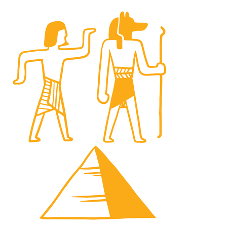 Egypt travel history icons and sybols hand drawn design traditional hieroglyph vector illustration style pharaohs pyramid. Archaeology sign antique ancient monument amulet mythology decor.のイラスト素材