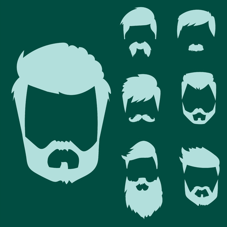 Vector set of hipster retro hair style mustache vintage old shave male facial beard haircut isolated illustrationのイラスト素材