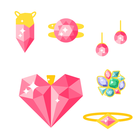 Vector jewelry items gold elegance gemstones precious accessories fashion illustrationのイラスト素材