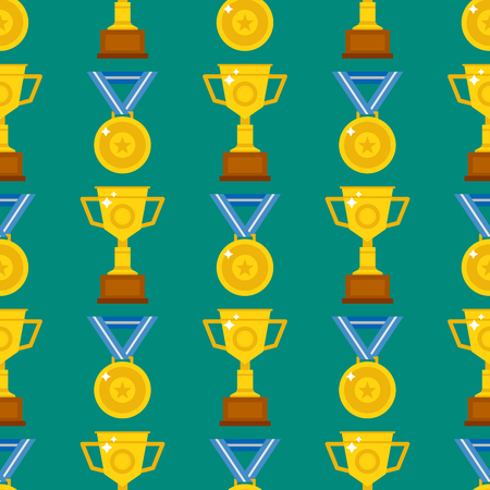 Seamless pattern with trophy and awards vector illustration medallion achievement.のイラスト素材