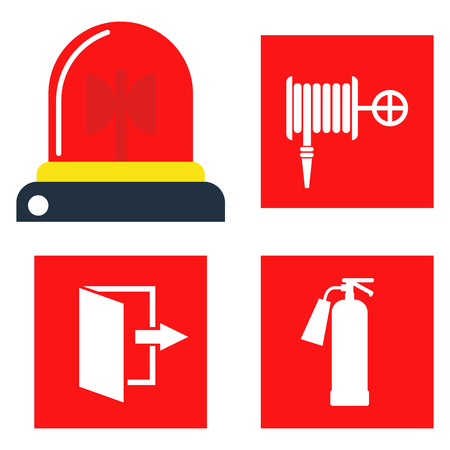 Fire safety equipment emergency tools firefighter safe danger accident protection vector illustration.のイラスト素材