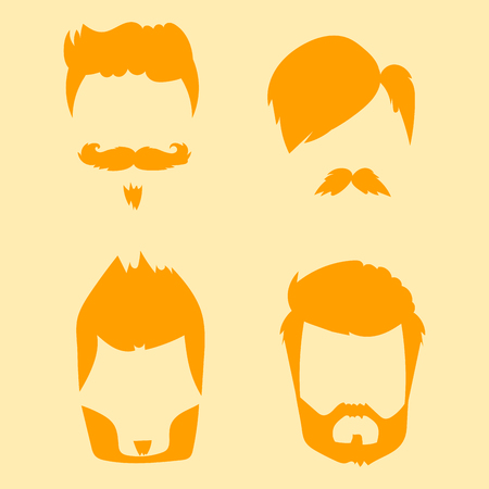 Vector set of hipster retro hair style mustache vintage old shave male facial beard haircut isolated illustrationのイラスト素材
