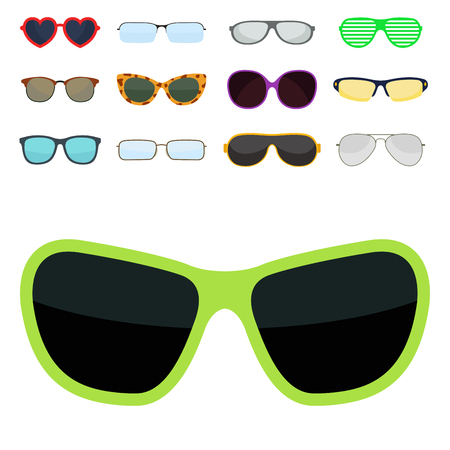 Fashion set sunglasses accessory sun spectacles plastic frame modern eyeglasses vector illustration.のイラスト素材