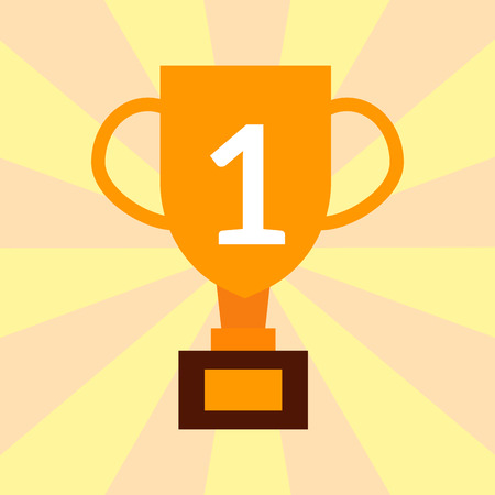 Trophy champion cup flat icon winner gold award and victory prize sport success best win golden leadership competition illustration.のイラスト素材