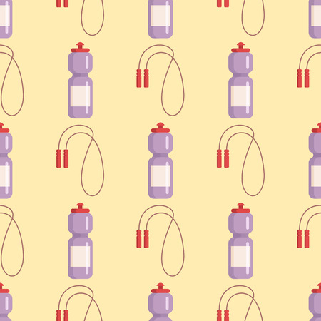 Skipping rope for an exercise healthy sport jump fitness seamless pattern vector illustration. Practicing amusement curve gym equipment strength handle skip background.のイラスト素材