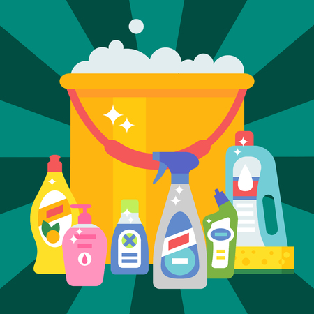 Cleanser bottle chemical housework product care wash equipment cleaning liquid illustration.のイラスト素材