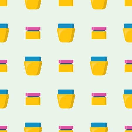 Bottles of cosmetic cosmetology lotion makeup beauty seamless pattern liquid cream container fluid pack vector illustration.のイラスト素材