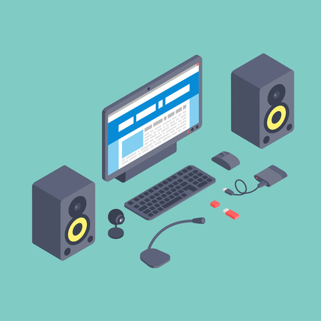 Vector set of isometric computer devices icons wireless technologies mobile communication 3d illustrationのイラスト素材