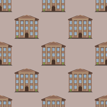 City buildings modern tower office architecture house seamless pattern business apartment home facade vector illustration. Modern cityscape construction exterior urban downtown design.のイラスト素材