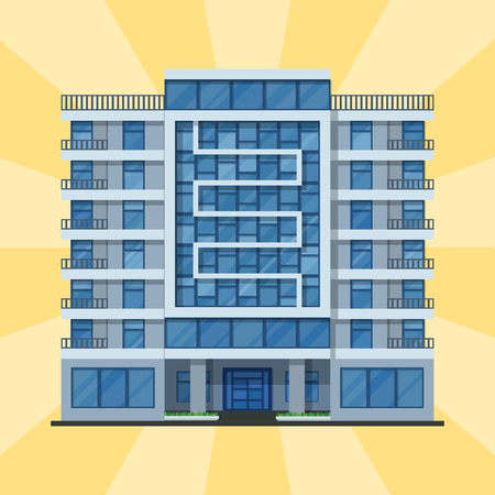 City buildings modern tower office architecture house business apartment home facade vector illustration. Modern cityscape construction exterior urban downtown design.のイラスト素材