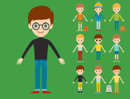 Group of young kid portrait friendship man character team happy people boy person vector illustration.のイラスト素材