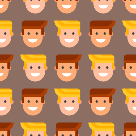 Men head portrait seamless pattern friendship character team happy people young guy person vector illustration. Handsome teamwork casual fashion friends background.のイラスト素材