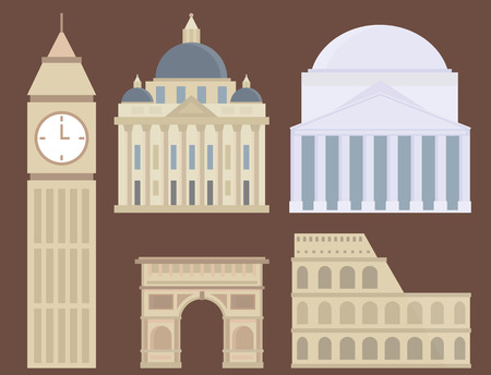 Euro trip tourism travel design famous building and euro adventure international vector illustration.の写真素材