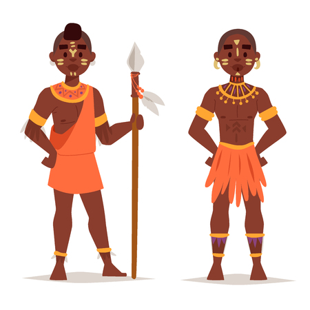 Maasai couple African people in traditional clothing happy person families  illustration, Family American adult ethnic men.のイラスト素材