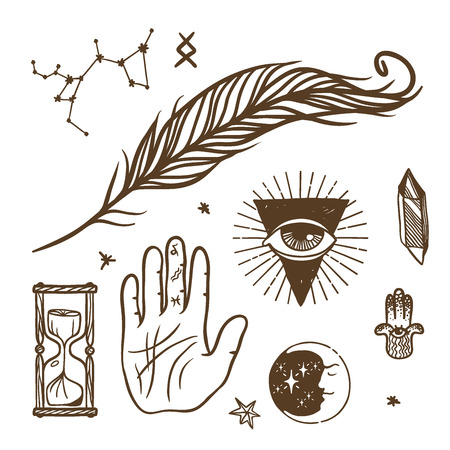 Trendy vector esoteric symbols sketch hand drawn.のイラスト素材