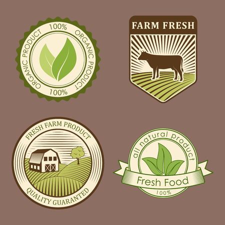 Bio farm organic eco healthy food templates and vintage vegan green color for restaurant menu or package badge vector illustration.のイラスト素材
