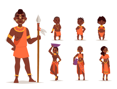 Maasai african people in traditional clothing happy person families vector illustration.のイラスト素材