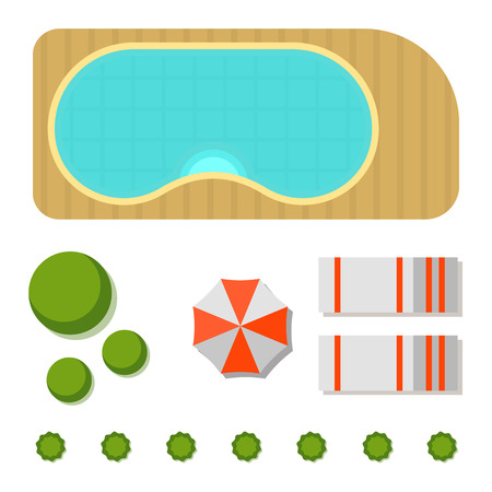 Plan of private house vector illustration. Top view of outdoor home landscape villa map constructor design building elements vector game sign.のイラスト素材