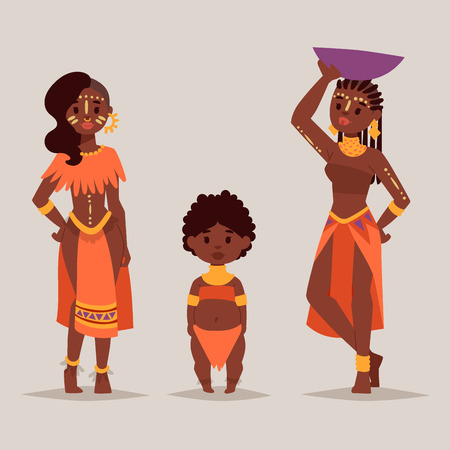Maasai african people in traditional clothing happy person families vector illustration.のイラスト素材