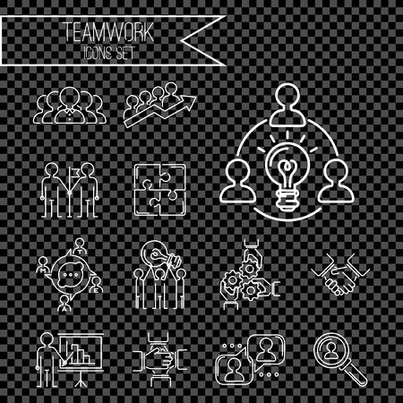 Business teamwork teambuilding thin line icons work command management outline human resources concept vector illustrationのイラスト素材