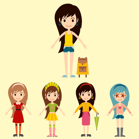 Street fashion models wear style fashionable stylish clothes illustration.のイラスト素材