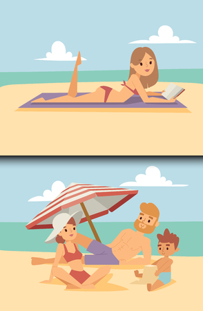 Summer lifestyle fun cartoon characters illustration.のイラスト素材