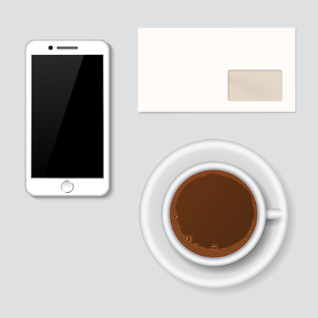 Premium corporate identity template set business stationery mock-up realistic 3d top view vector illustration. Set of envelope, notebook, card, folder vector illustration.のイラスト素材