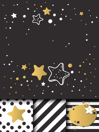 Beautiful birthday invitation card design gold and black colors greeting decoration.のイラスト素材