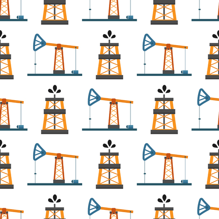 Oil industry production station extracting seamless pattern processing platform petroleum drilling technology vector illustration.のイラスト素材