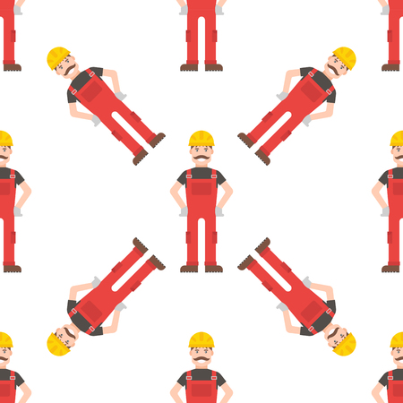 Caucasian character young builder confident man seamless pattern background vector.のイラスト素材