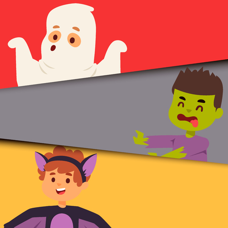 Cute kids wearing Halloween party costumes vector.のイラスト素材