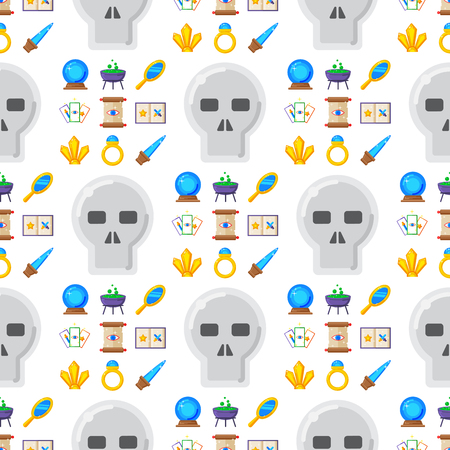 Special magic seamless pattern background magician fantasy carnival mystery tools cartoon miracle decoration vector illustration.のイラスト素材