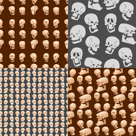 Skull bones human face halloween horror crossbones fear scary vector illustration seamless pattern background.のイラスト素材