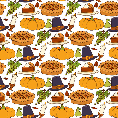 Happy thanksgiving day design holiday seamless pattern background fresh food harvest autumn season vector illustrationのイラスト素材