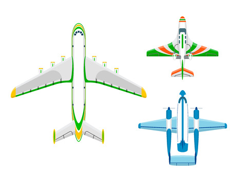 Vector airplane illustration top view and aircraft transportation travel way design journey speed aviation.のイラスト素材