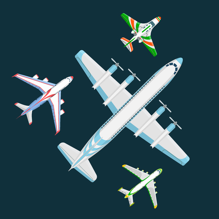 Vector airplane illustration top view and aircraft transportation travel way design journey speed aviation.のイラスト素材