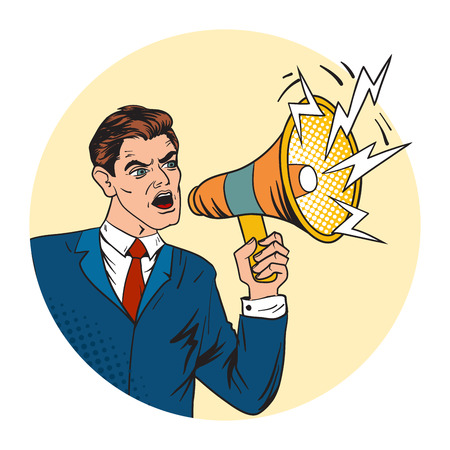 Businessman with megaphone pop art style vector illustration human illustration comic book style imitationのイラスト素材