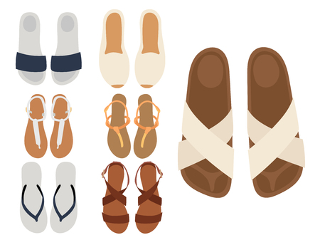 Slippers vector beach summer multicolored female slippers isolated on white casual summer footwear pair designのイラスト素材