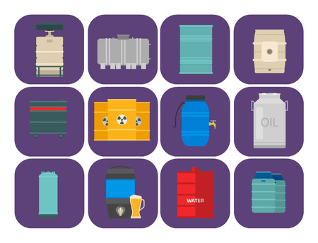 Oil drums container fuel cask storage rows steel barrels capacity tanks natural metal bowels chemical vessel vector illustrationのイラスト素材