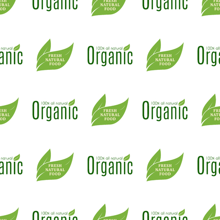 Organic vegan healthy food eco restaurant labels nature diet product seamless pattern background vector illustrationのイラスト素材