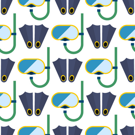 Snorkeling or scuba fins or flippers underwater swimming deep professional shoe exercise seamless pattern background vector illustration.のイラスト素材