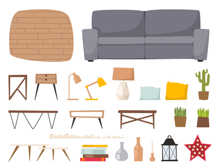 Furniture room interior design apartment home decor concept flat contemporary architecture indoor elements vector illustration.のイラスト素材