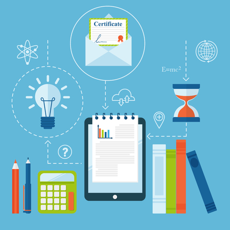Online education vector staff training bookstore distant educational icons learning knowledge illustrationのイラスト素材