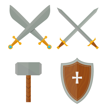 Knights symbols medieval weapons heraldic knighthood elements medieval kingdom gear knightly vector illustration.のイラスト素材