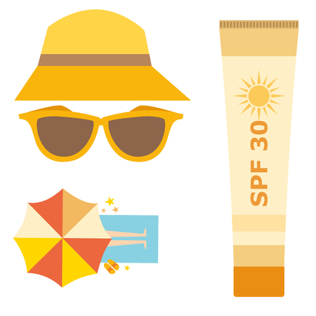 Cream sunscreen bottle vector icon sunblock cosmetic summer container tube panti-sun cream ackaging design.のイラスト素材