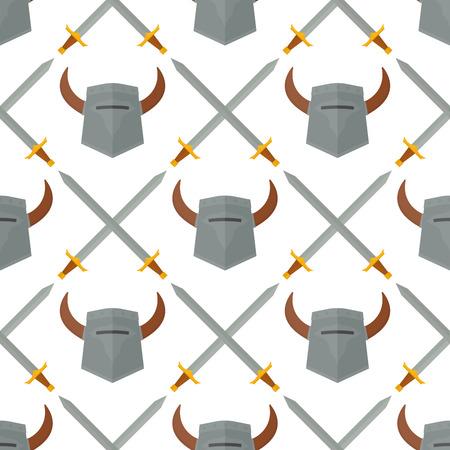 Knight helmet medieval weapons heraldic knighthood protection medieval kingdom sword gear knightly seamless pattern background vector illustration.の写真素材